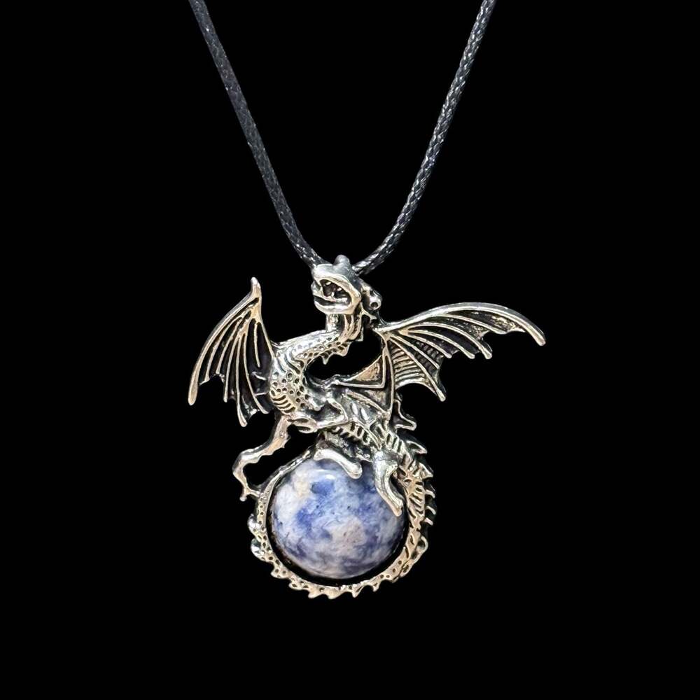 Sunset Sodalite Dragon Pendant Black Cord Necklace - Picture 1 of 3
